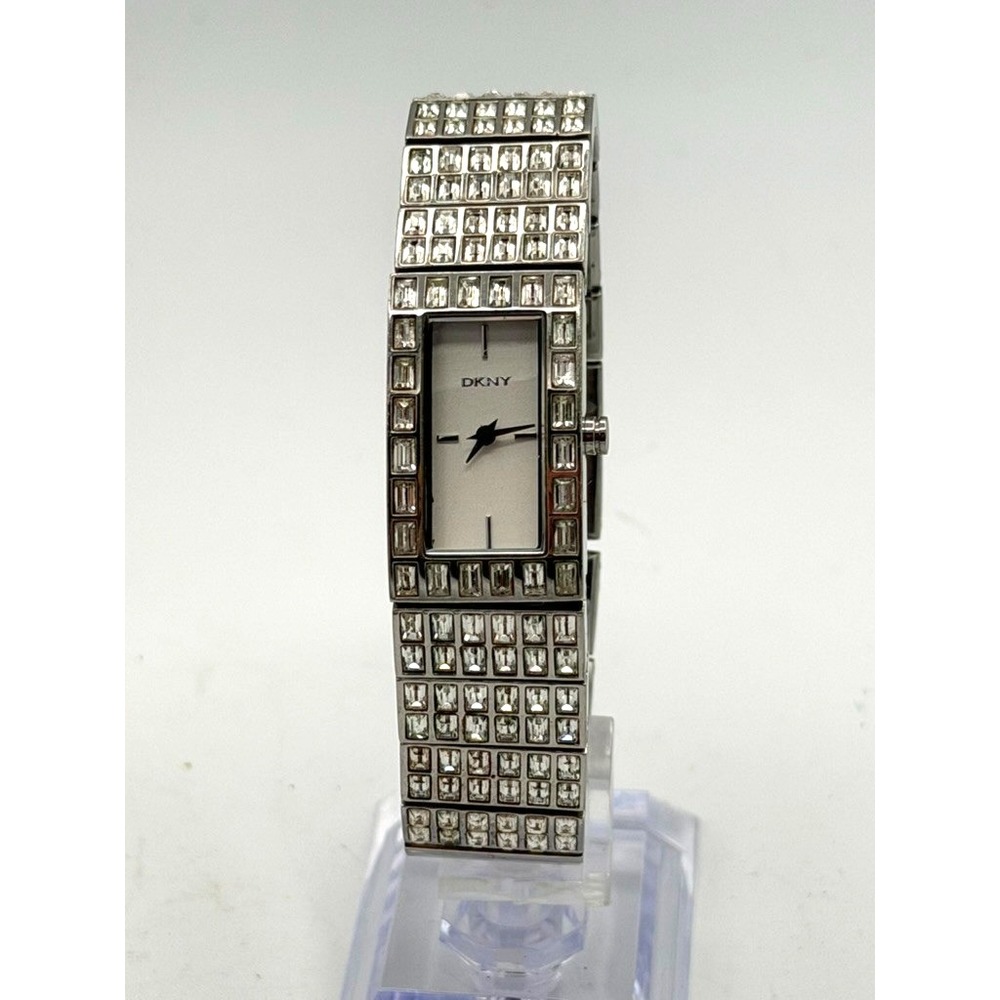 DKNY Women's Silver Tone Crystal Bracelet Watch New Battery Running